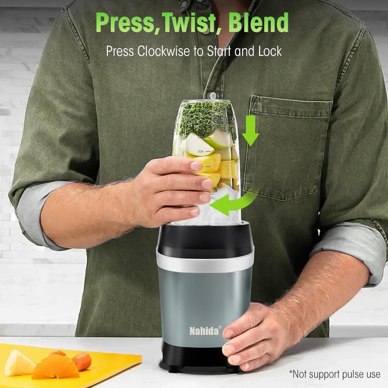 Nahida Blender for Smoothies, 1200W Smoothie Blender for Ices Crushing, Blenders with (2) 6-Fin Blades, Personal Blenders for Kitchen with 23oz, 32oz, 37oz Easy Go Cups for Juices,1200W, Blue - Image 3